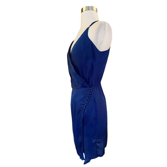 YOUNG FABULOUS and BROKE Blue Wrap Dress Mini Sleeveless V-Neck Satin Small NWT - Picture 6 of 9